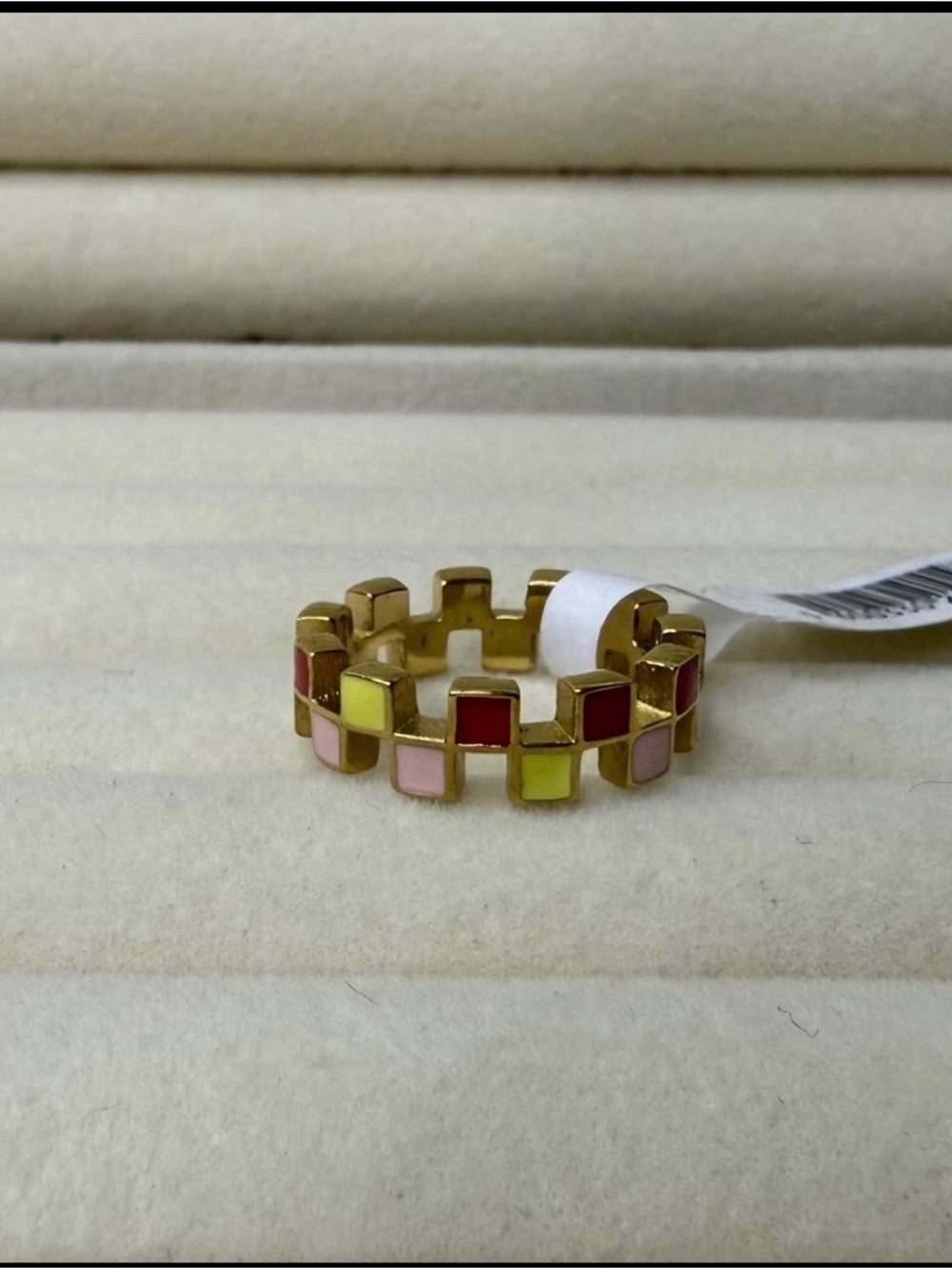 Gold-Tone Link Ring with Pink, Red & Yellow Enamel Squares - Picture 4 of 5